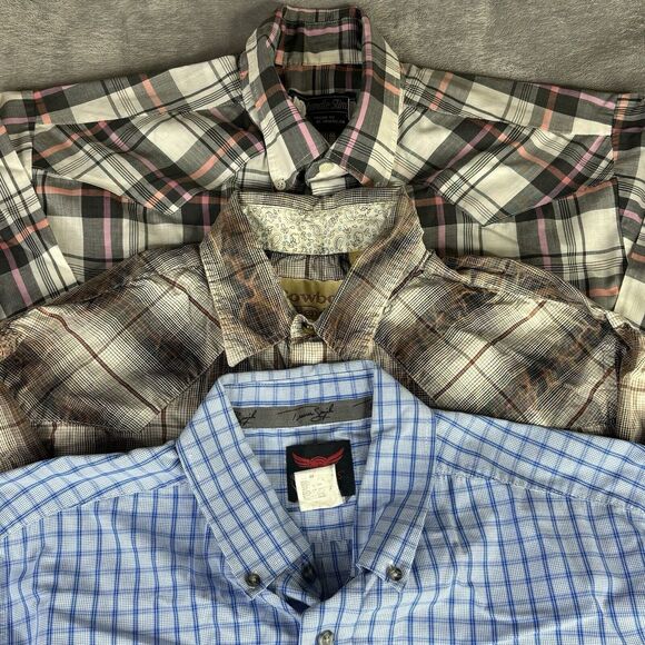 Western Shirts Men Large Long Sleeve Plaid Snap Button Wrangler Panhandle‎ Lot - Picture 1 of 16